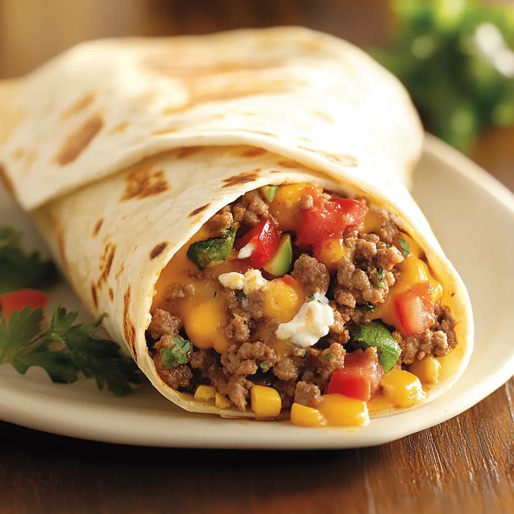 Delicious Breakfast Burrito with Ground Beef